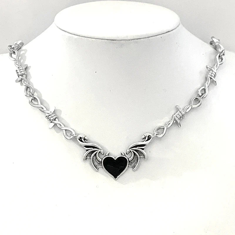 Gothic Barbed Wire Heart Choker