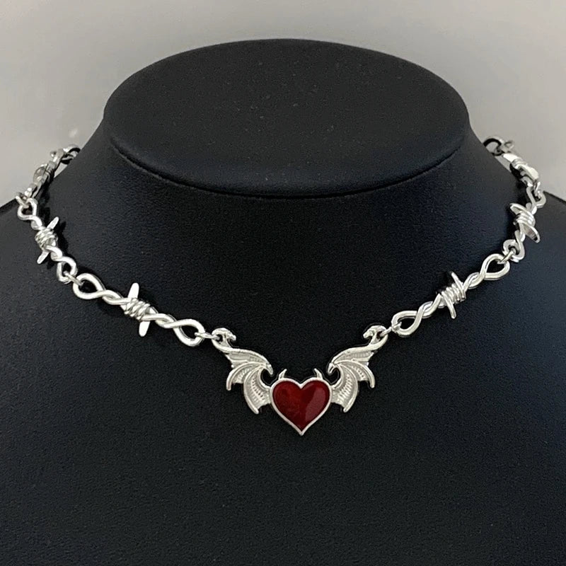 Gothic Barbed Wire Heart Choker