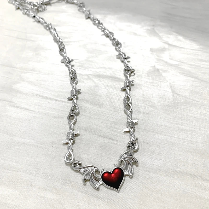 Gothic Barbed Wire Heart Choker