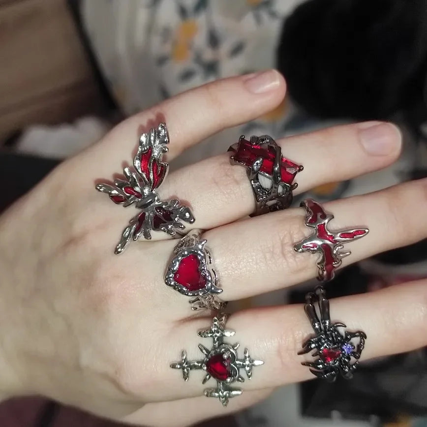 Goth Punk Heart Ring Set