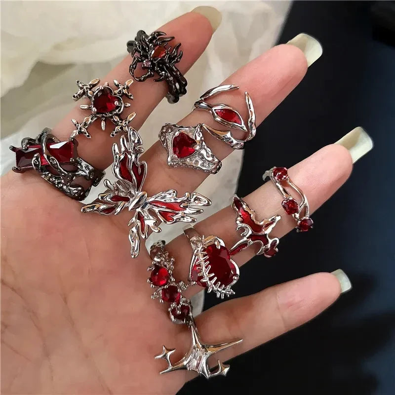 Goth Punk Heart Ring Set