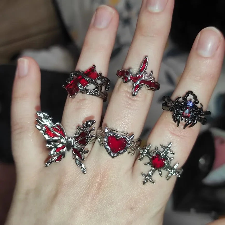 Goth Punk Heart Ring Set