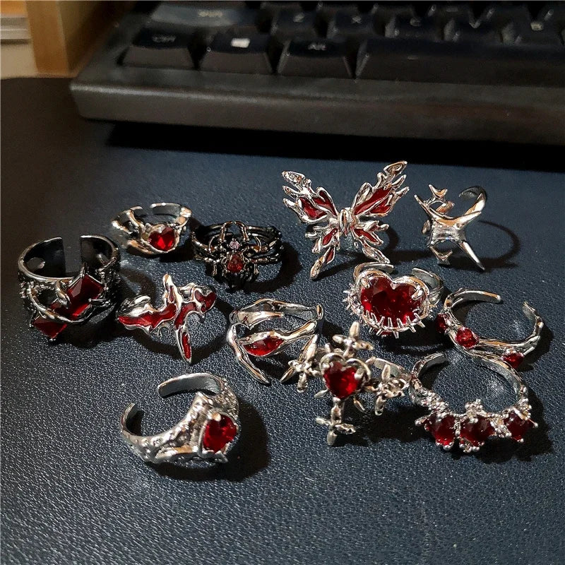 Goth Punk Heart Ring Set